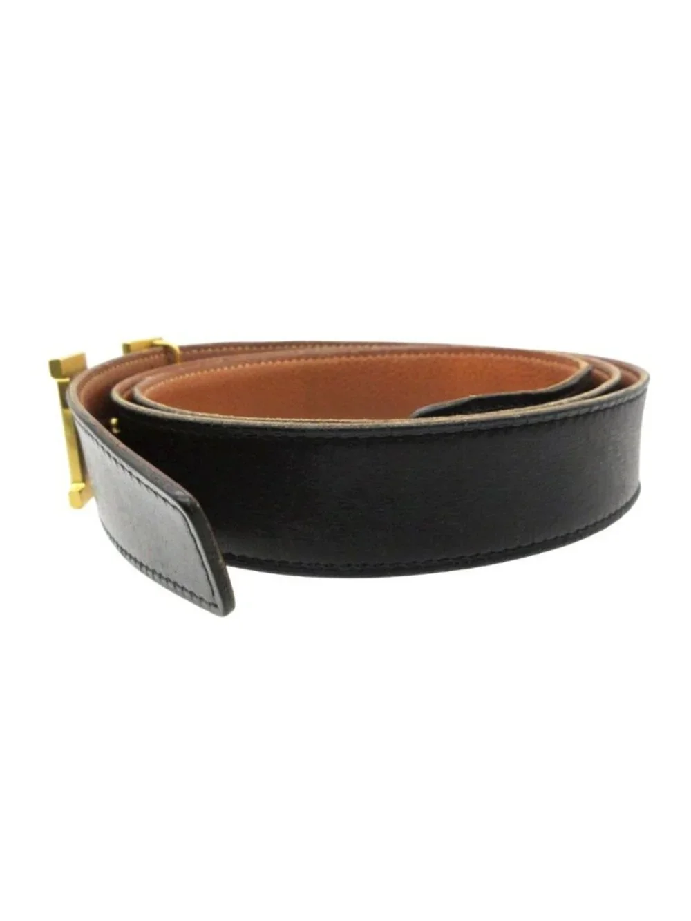 Hermes Belt Constance Reversible Logo Buckle Gold Black 95